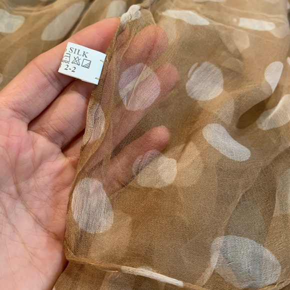 100% Silk Beige Polka Dot Scarf Head Neck - Picture 5 of 5